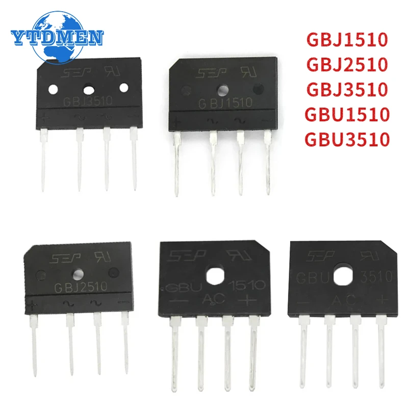 5PCS Diode Bridge Rectifier GBJ1510 GBJ2510 GBJ3510 GBU1510 GBU3510 Rectifiers Kit