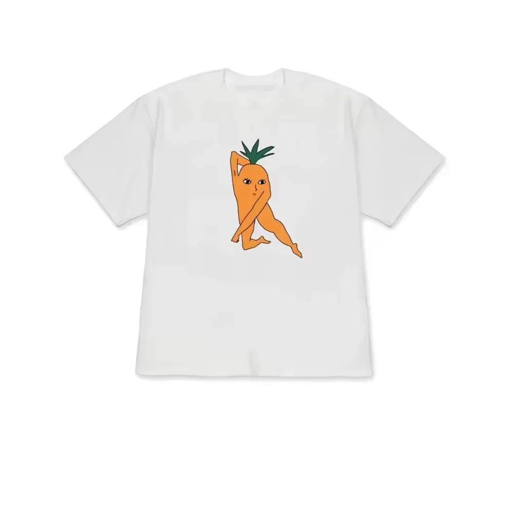 Kawaii Korean Vegetable Cartoon Graphic T-Shirt Men Women T-shirt Cute Eggplant Carrot Tomato Print Casual Soft Short Sleeve Top