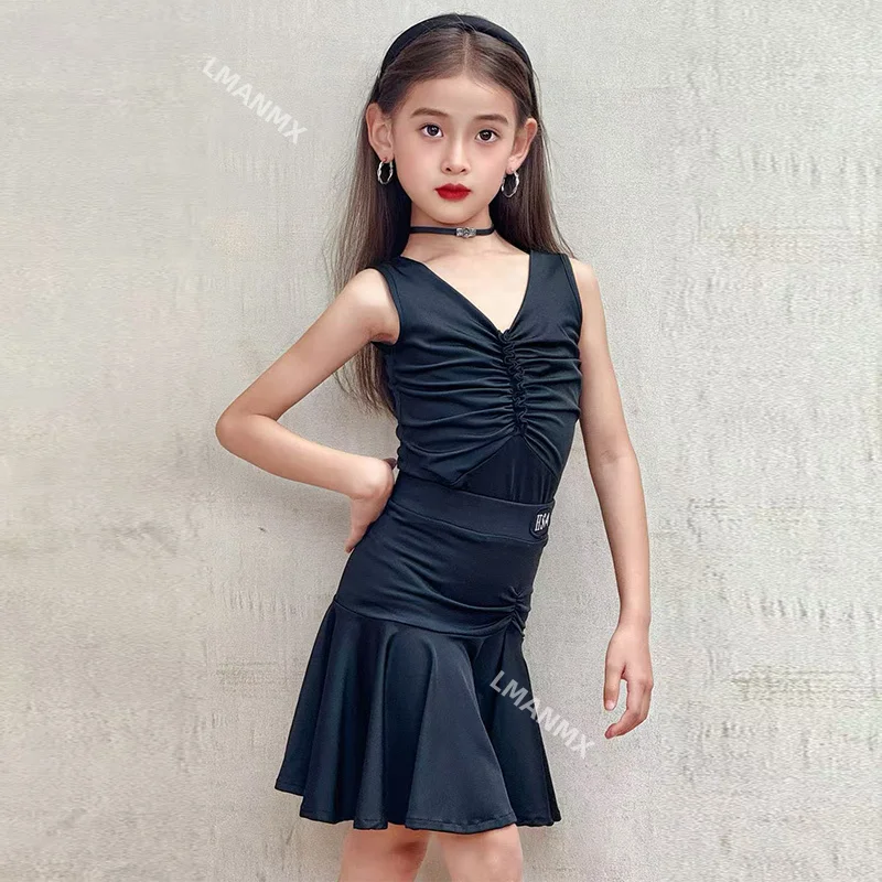 فستان ممارسة الرقص اللاتيني الجديد لعام 2025 للفتيات، فستان تدريب للمنافسة على تنورة الرقص للأطفال
