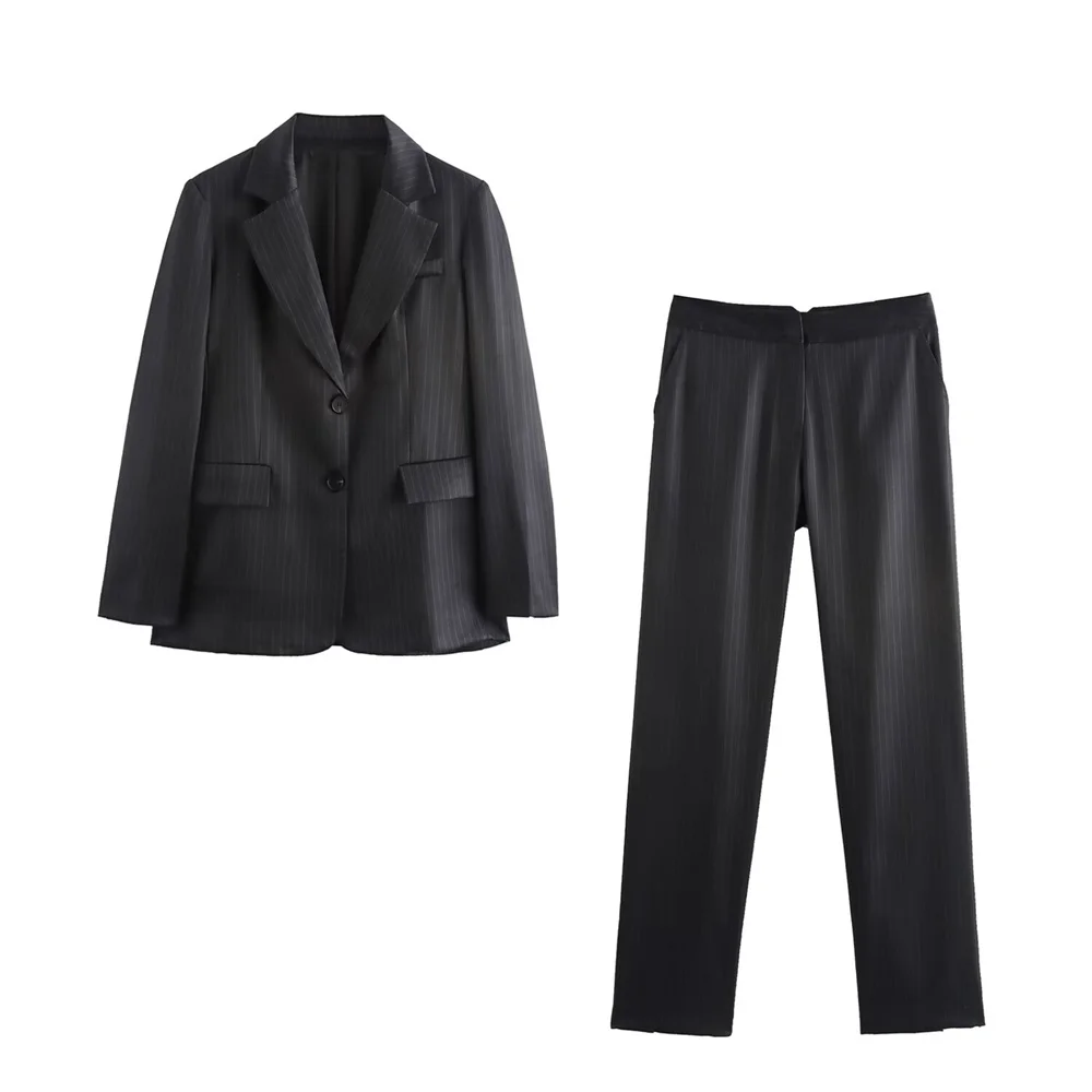 

BMURHMZA autumn new women's clothing temperament fine striped long sleeved lapel suit jacket high waisted long pants set