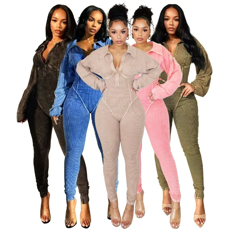 

Women Jumpsuits Skinny Sheath Turn Down Collar Tops Rompers Ankle Length Pencil Pants Solid Spliced High Waist Jumpsuit Casual