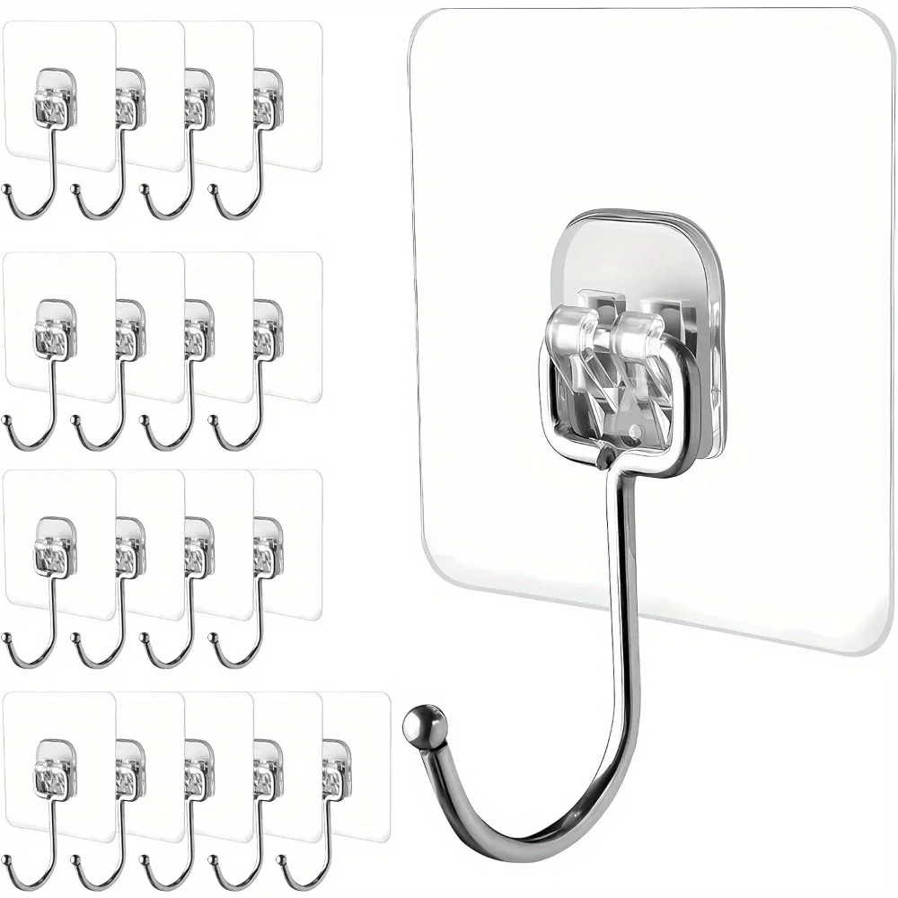 

Large Adhesive Hooks, 18-Pack Hold 44lb(Max) Heavy Duty Sticky Hooks,Waterproof and Rustproof Wall Hooks for Hanging Can be Use