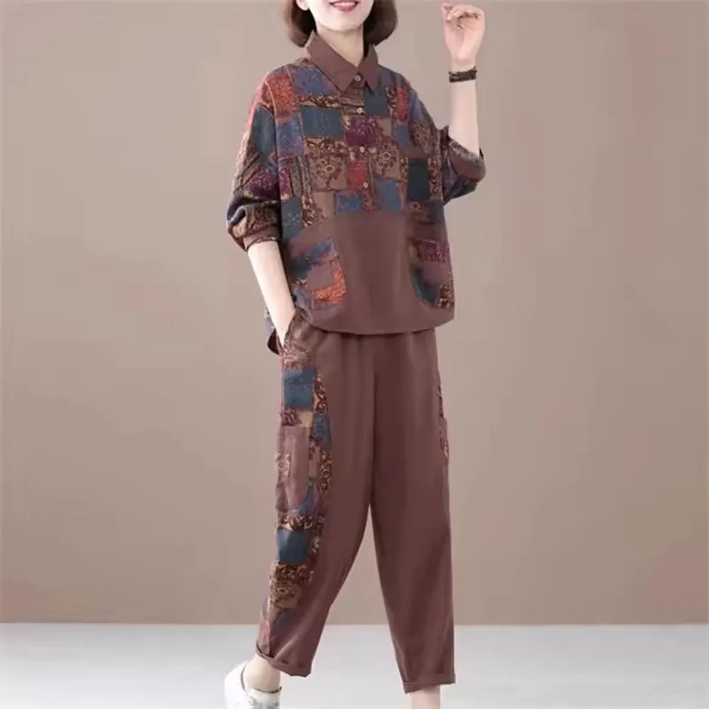 

Spring And Autumn New Women Suit Korean Printed Two-piece Set Female Fashionable Casual Cotton And linen Outfit Femme 2PCS