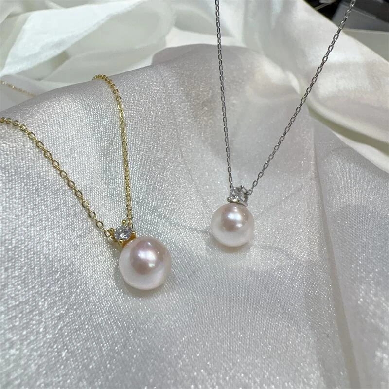 Charming Natural AAAA 8-9mm 9-10mm 10-11mm 11-12mm Japanese Round Pearl Pendant Pearl Necklace Pendant 925silver 18inch