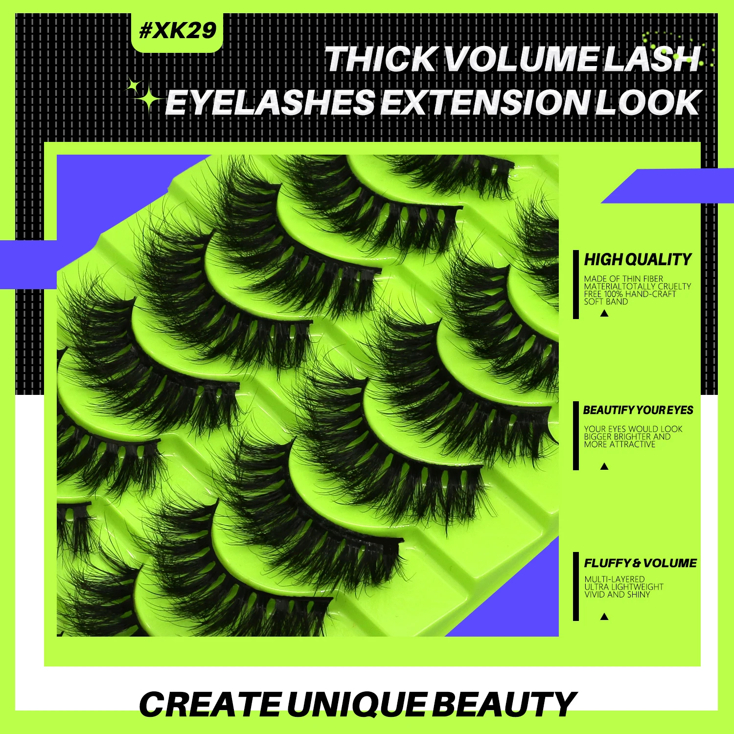 Lasvirey Pestanas fofas, pestanas grossas estilo olho de gato, pestanas postiças 8D fofas e volumosas dramáticas, pestanas postiças macias e encaracoladas, extensão de pestanas de vison falso, maquilhagem