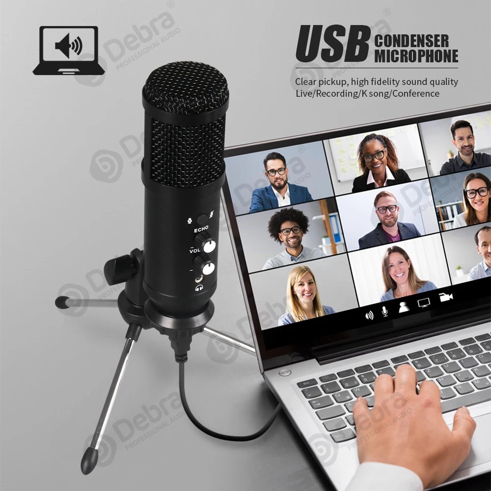 ميكروفون بث مباشر لسطح المكتب USB ، التوصيل والتشغيل ، زمن استجابة منخفض ، توافق عالي لصوت الألعاب ، الاجتماعات ، الكاريوكي