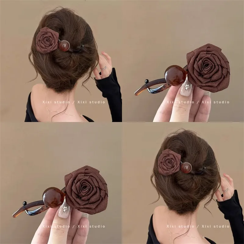 

Camellia Pearl Barrette Back Head Styling All Match Hair Decorations with Claw Design