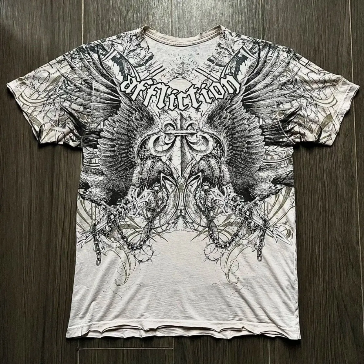 Camiseta de Verano para Hombre, Estilo Gótico Americano, con Estampado de Alas de Ángel, Cuello Redondo, Cómoda y Transpirable, para Uso en Exteriores