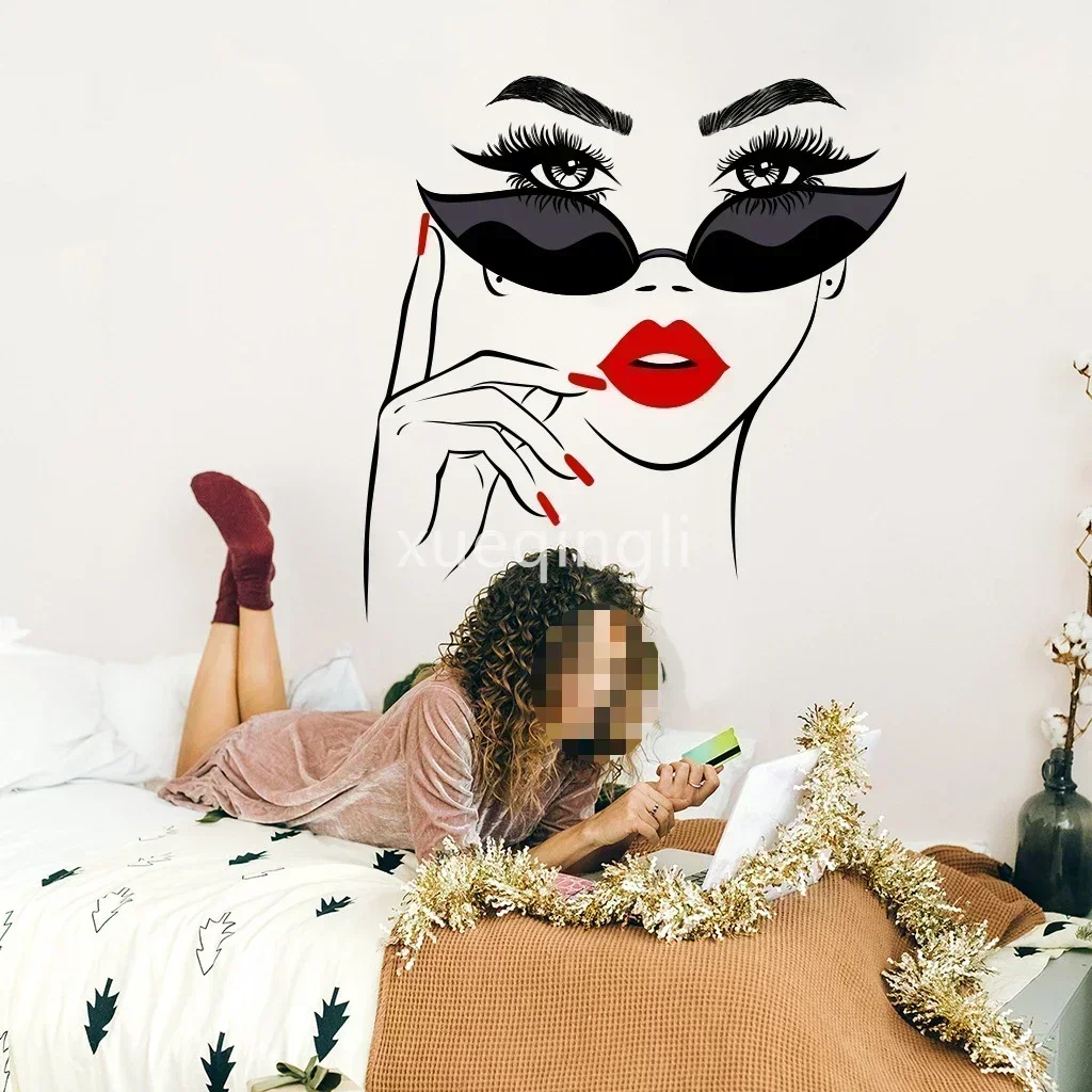 

Female Face Beauty Vinyl Wall Decal Beauty Studio Door Sticker Cosmetic Makeup Wall Art Sticker Mural Removable Salon Decoration