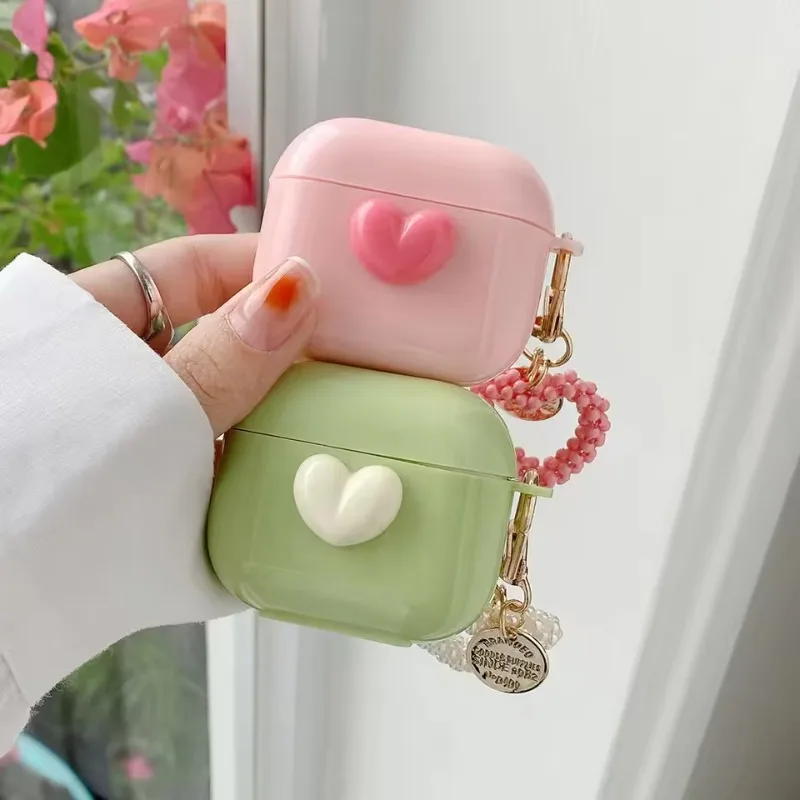 

Cute Korean 3D Love Pattern Earphone Cover For AirPods 4 1 3 Pro 2 Cute Cases Soft Silicone Bluetooth Headset Cover For AirPod 2