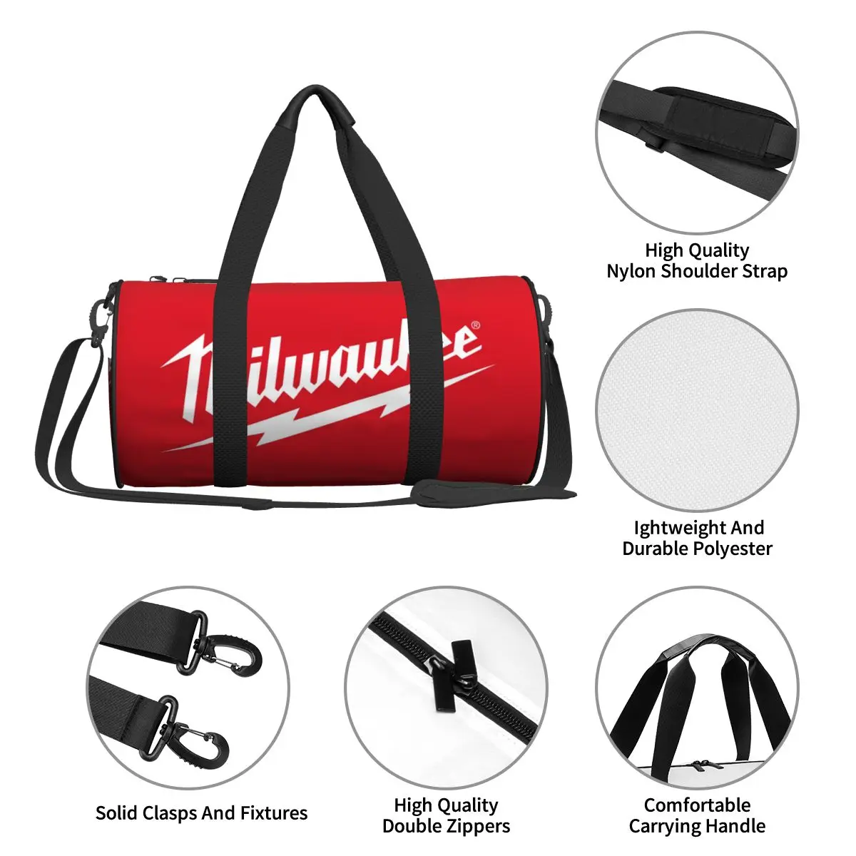 Popular W-milwaukeed Logo Round Large Capacity Travel Duffel Bag, Handheld travel bag, lightweight storage luggage bag