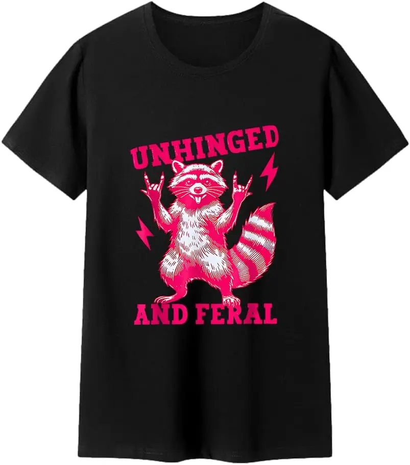 Unhinged and Feral T-Shirt Unhinged and Feral Raccoon Shirt Funny Opossum Graphic Print Short Sleeve Tee Top