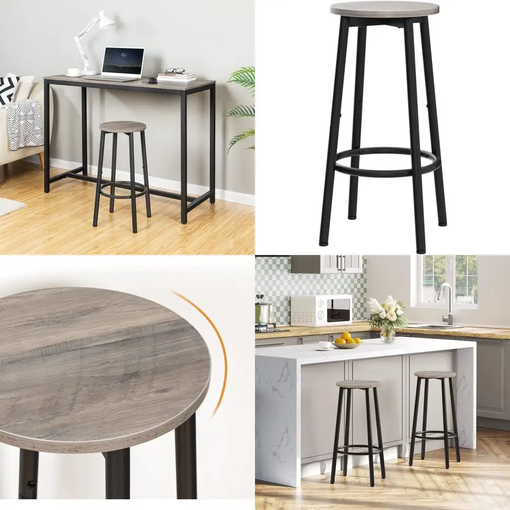 

Pair of Greige Bar Stools with Footrest, Round High Kitchen Chairs, Steel Frame, Suitable for Dining and Parties, Easy Assembly