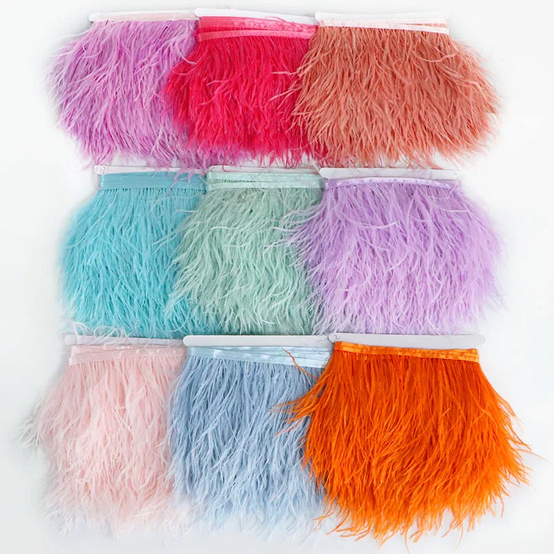 Colorful Ostrich Feather Lace 10-15cm Fabric Edge Trim for Dance Stage Costumes Dress Accessories