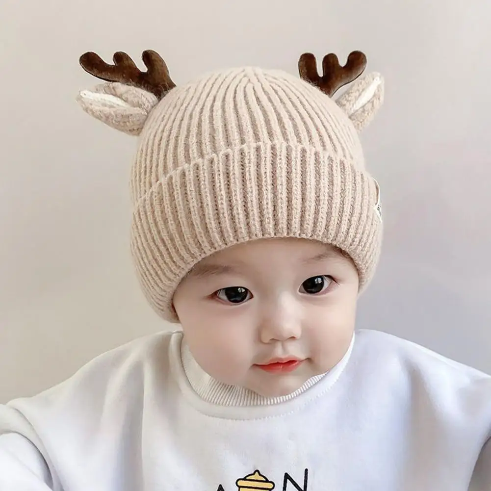 Children Plush Winter Hat Festive Reindeer Antler Baby Hat Soft Knitted Winter Cap for Christmas Toddler Cute Xmas Deer Design