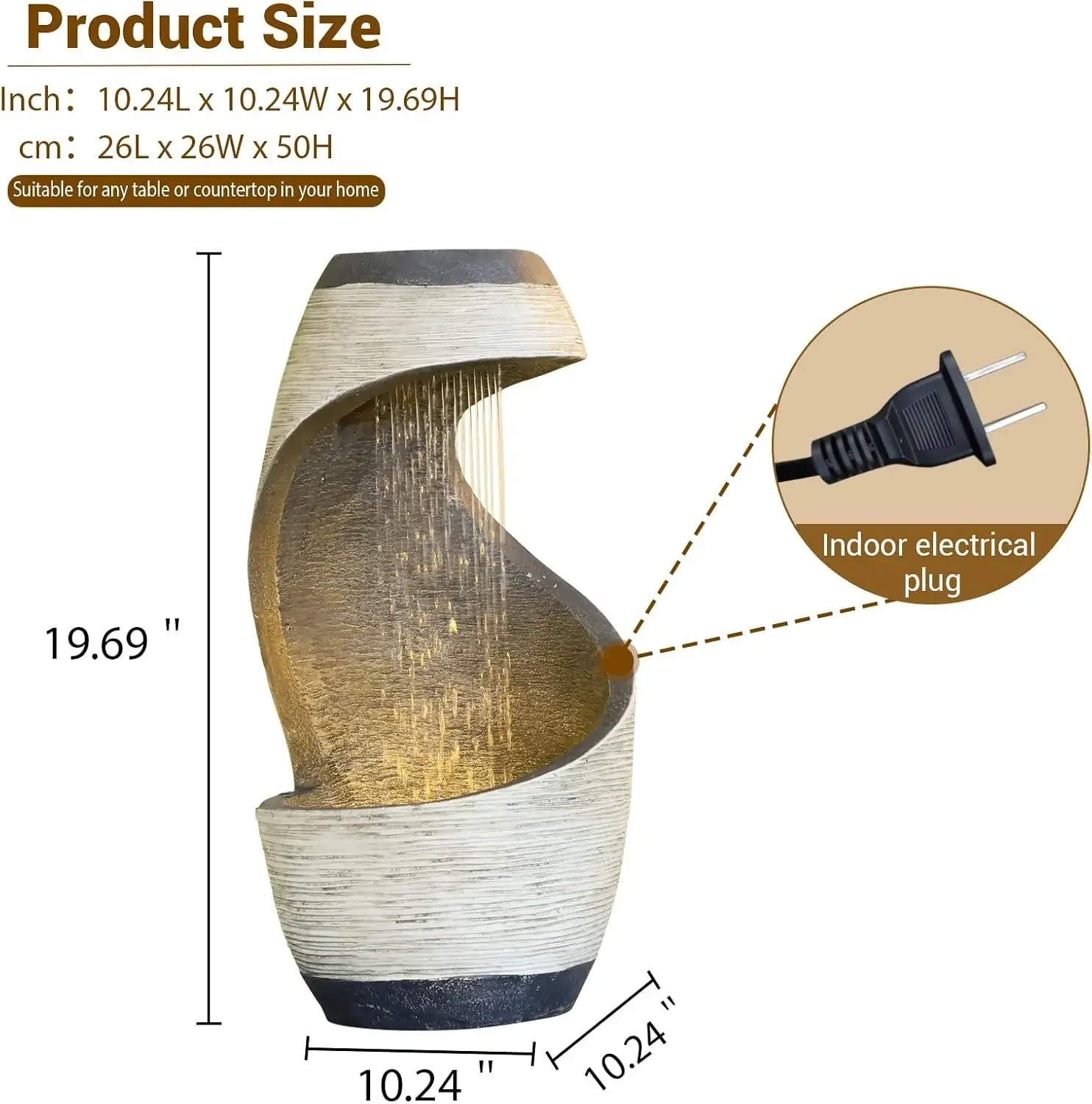 USA StockModern Indoor Tabletop Water Fountain for Office Decor | Gifts for Women Men Zen Relaxation Water Fountains Desktop Wat