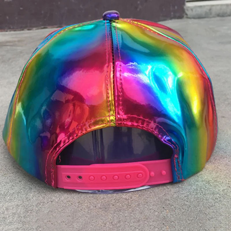 1pcs Shiny laser baseball cap stage show Festival party multi-colored cap show fashion trend gradient color leather baseball cap