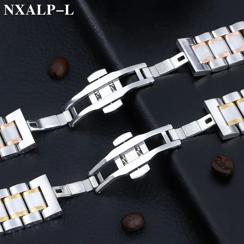 منحني نهاية الفولاذ المقاوم للصدأ حزام (استيك) ساعة ل ل لونجين 18 مللي متر 20 مللي متر 22 مللي متر 24 مللي متر الصلبة سوار معدني فراشة المشبك العالمي معصمه