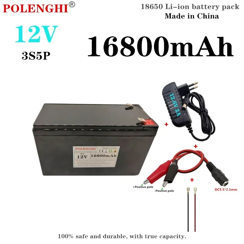 Литий-ионный аккумулятор POLENGHI 100%, 3S5P, 12 В, 16800 мАч, 18650, аварийное зарядное устройство для мобильного телефона + зарядное устройство 12,6 в, 2 А