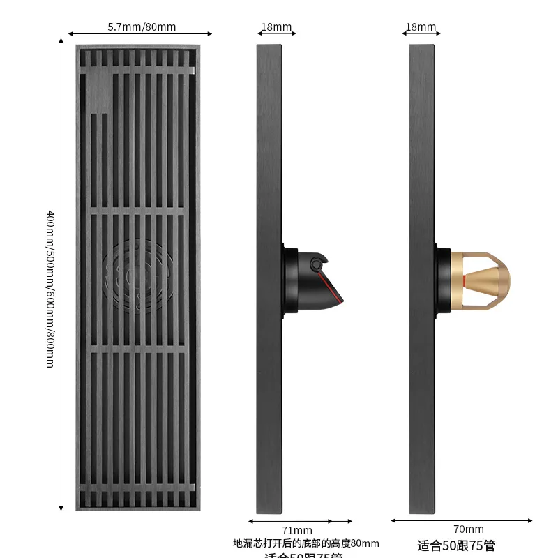 Custom grille long gray deodorant floor drain shower diamond type 304 stainless steel side row barrier-free floor drain