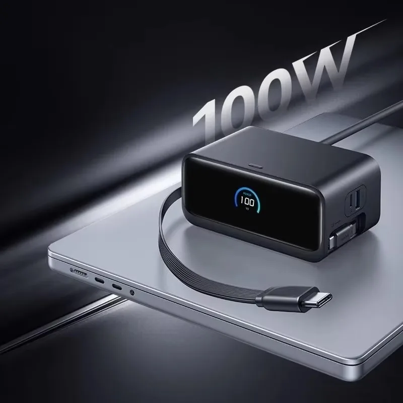 100W desktop charging station mixed with telescopic data cable, gallium nitride type-c plug charger