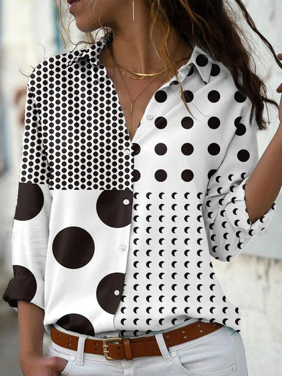 Women Shirt Daily Weekend Blouse Long Sleeve Button Print Shirt Collar Casual Streetwear Tops Print