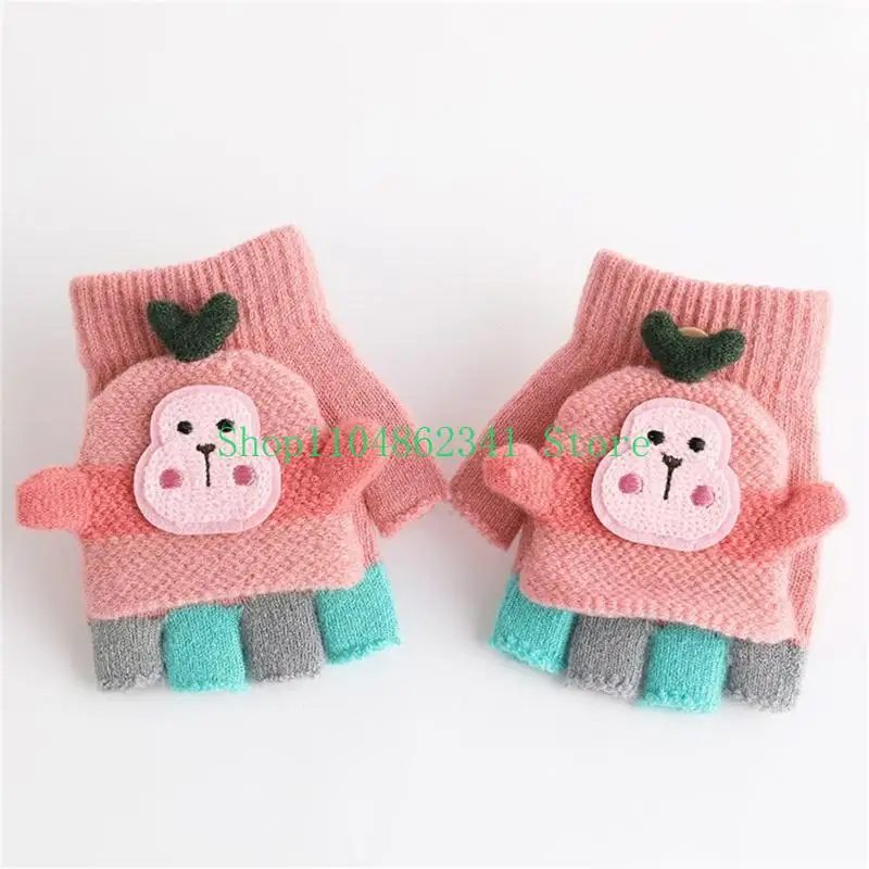 

652F Half Finger Mitten Convertible Cover Gloves Knit Glove Lovely Gift for Kids