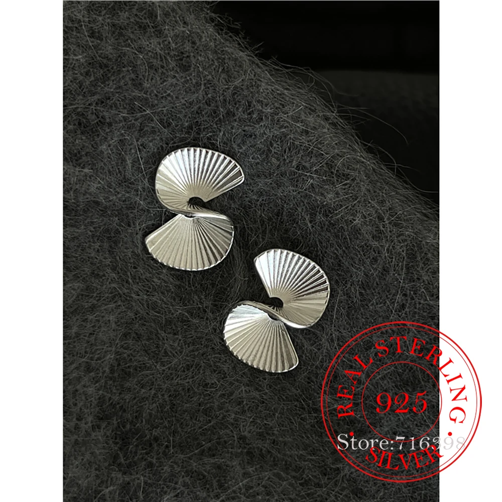 Real Money 925 Sterling Silver Korean Sectorial Stud Earrings for Women Girls S925 Wedding Party Jewelry Gift Aretes De Mujer