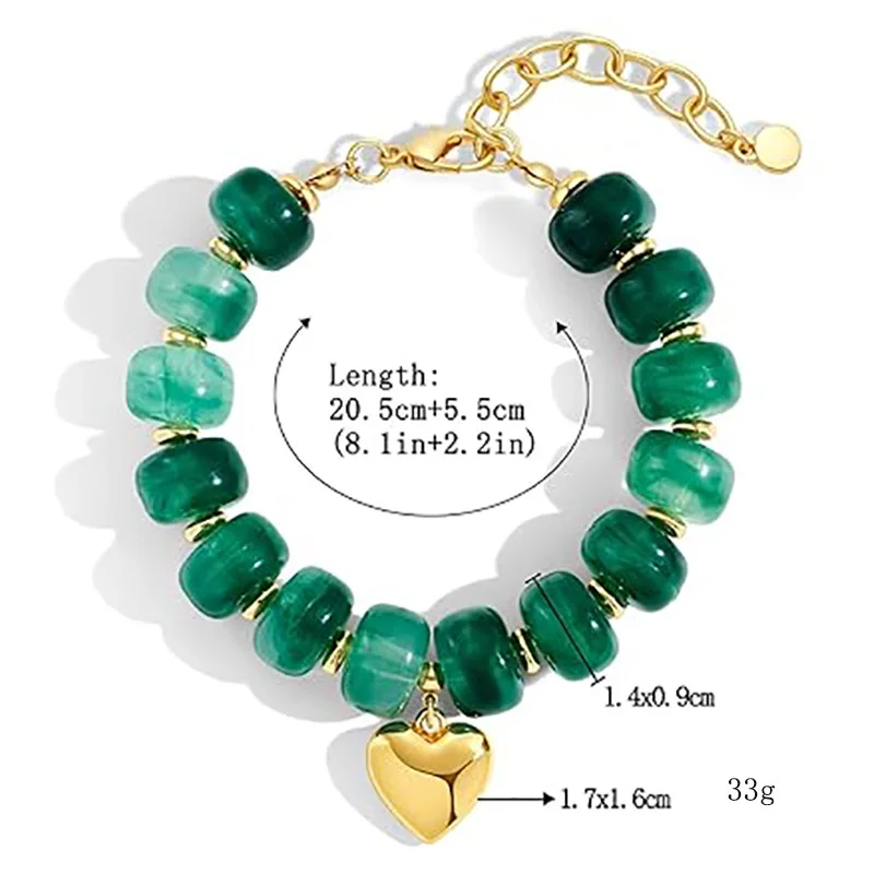 Bohemian Colorful Chunky Resin Beaded Necklace for Women Y2K Trendy Gold Color Puffy Heart Pendant Choker Summer Beach Jewelry view 6