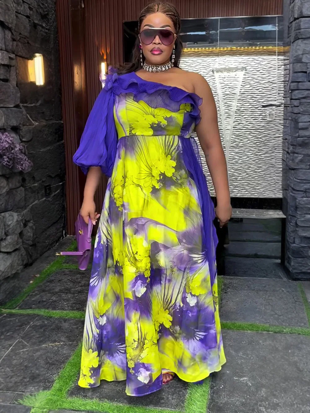 Szyfonowe Długie Sukienki Damskie na Imprezę Bal Urodziny Wieczorowe Suknie Afrykańskie Dashiki Wzorzyste Stroje Sukienka Maxi na Jedno Ramię Odzież