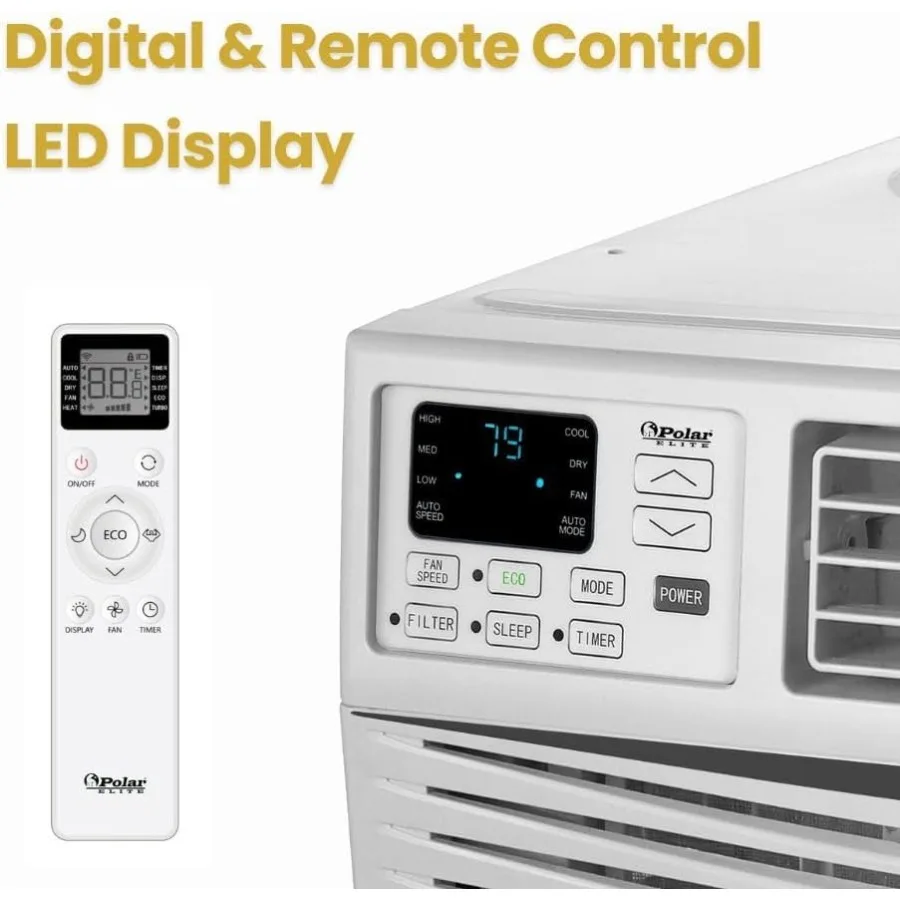 مكيف هواء نافذة 8000 وحدة حرارية بريطانية للتبريد حتى 350 متر مربع. قدم. تتميز عملية هادئة، أوضاع جافة للمروحة الباردة، جهاز تحكم عن بعد للعرض الرقمي