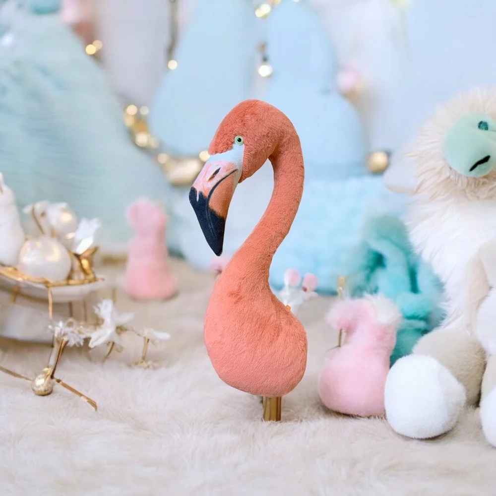 Estimulação de alta qualidade brinquedo de pelúcia animal flamingo cabeça para decoração do quarto decoração da parede