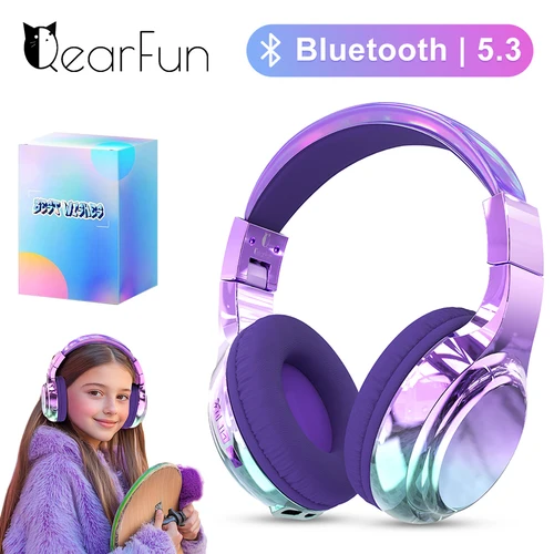 Auriculares Bluetooth brillantes para niños y niñas, auriculares estéreo inalámbricos con micrófono para viajes, casco de música para niños, regalos de navidad