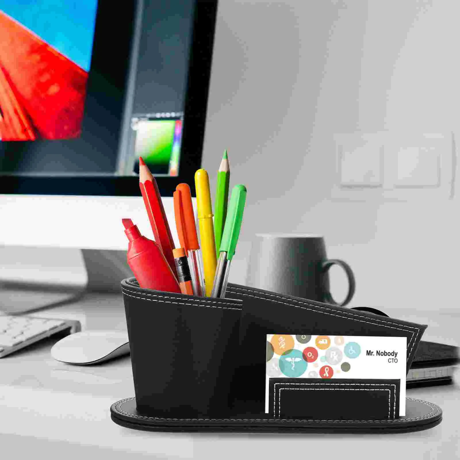 Porte-stylo de bureau en PU noir, fournitures de bureau