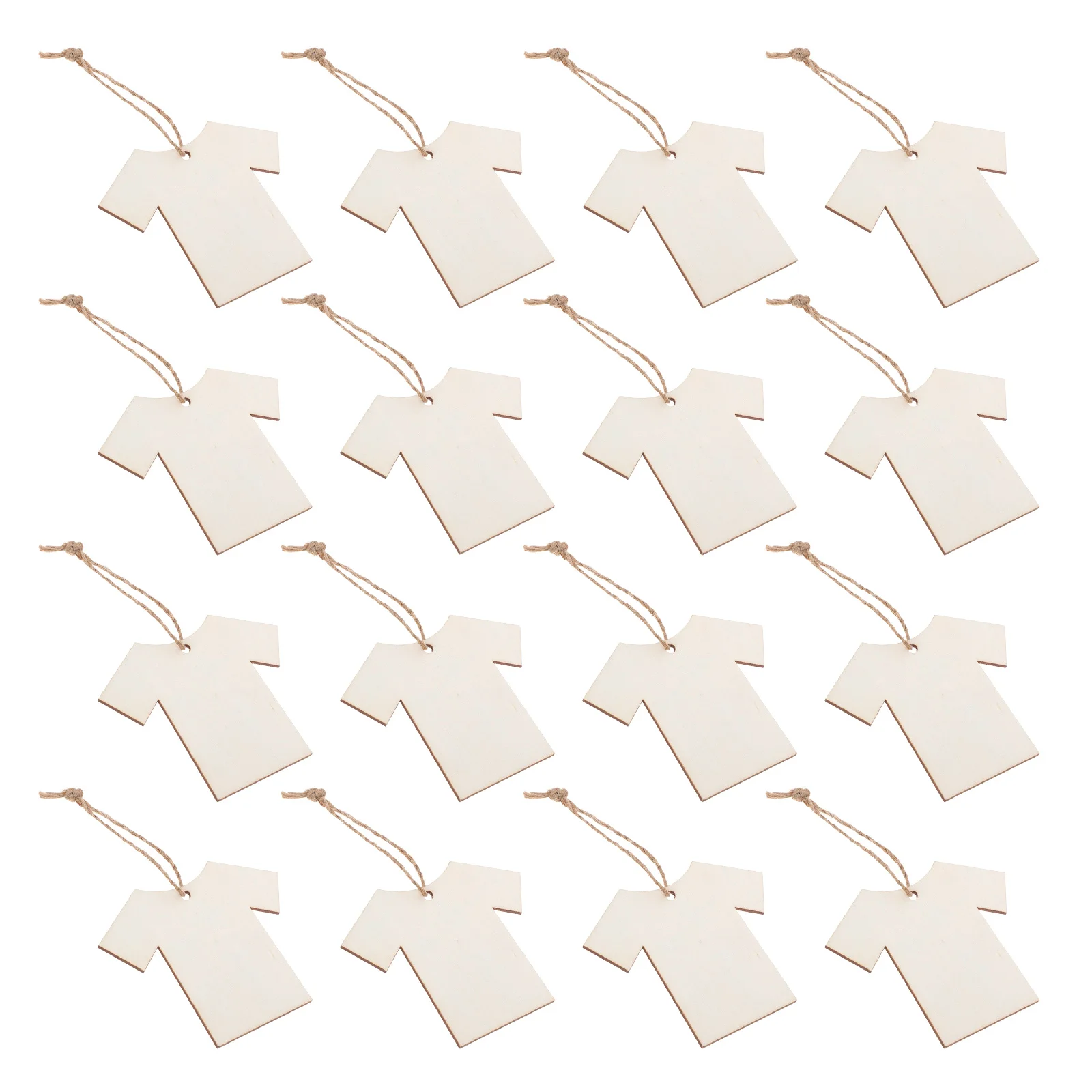 

20pcs Wooden Short-Sleeved Clothing Inserts Boutique Label Hemp Rope Cutout Diy Blank Marking Tags For Apparel Packaging