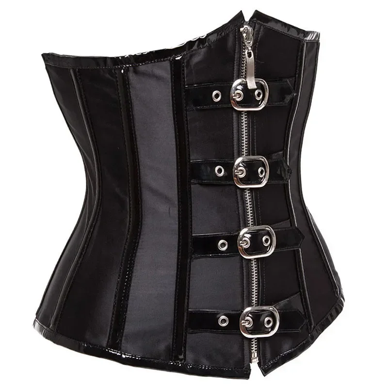 Steampunk Corset Gothic Spiral Steel Boned Waist Training Bustier with Zip Buckle Corselet