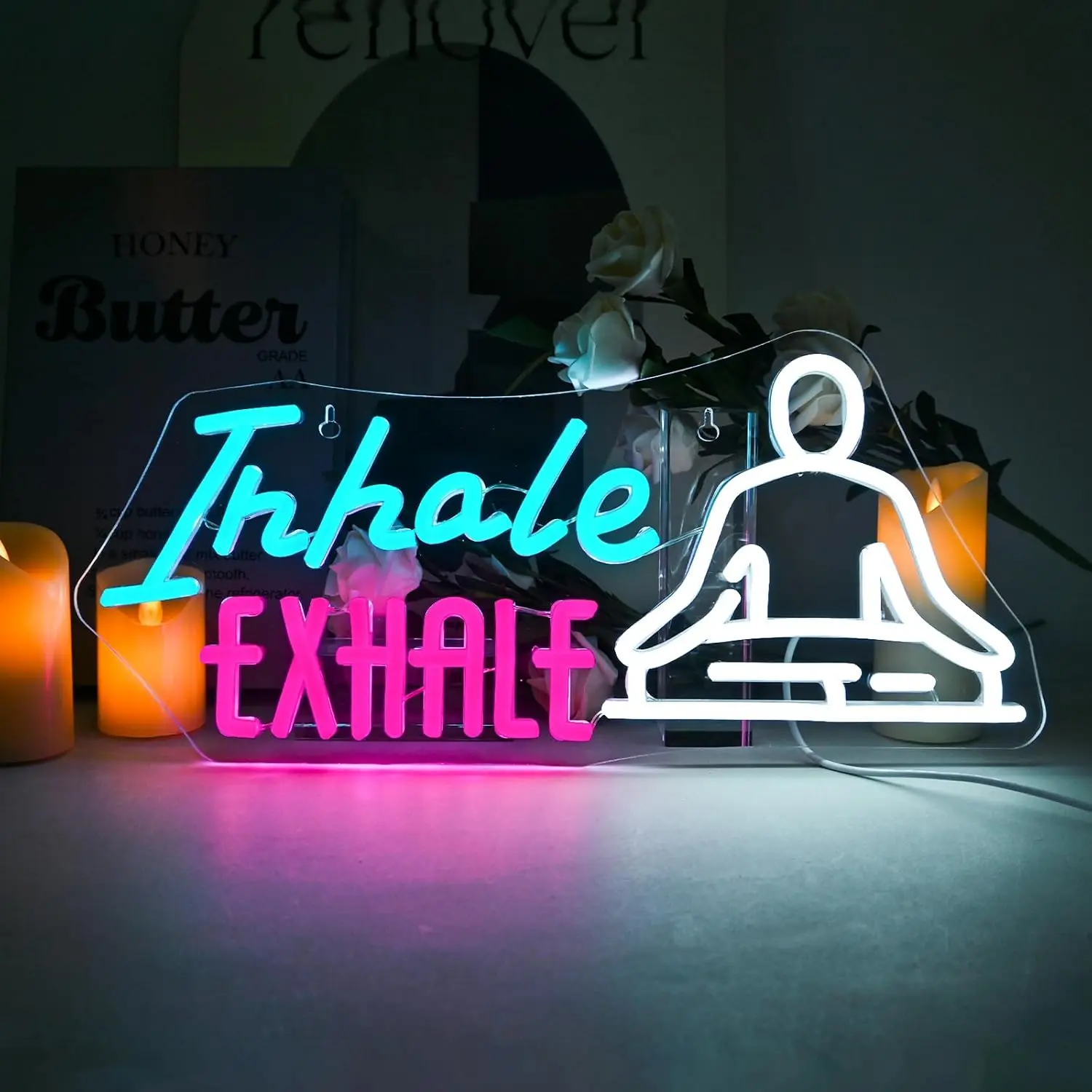 

Неоновая вывеска Inhale Exhale Мотивационные светодиодные вывески для декора стен Йога Неоновые огни для спальни Тренажерный зал Студия Фитнес Йога Decorati