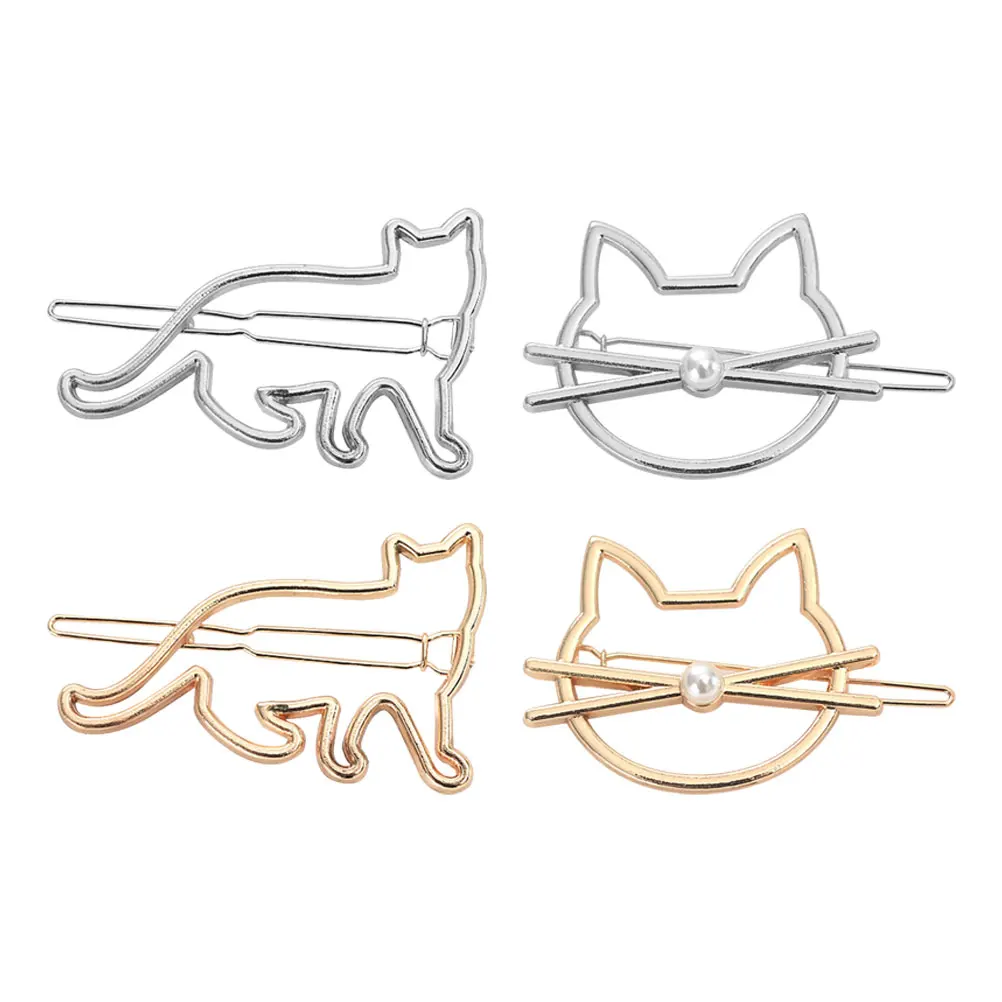 

4 Pcs Little Girl Cat Hairpin Miss Girls Accessories Golden File Women Barrettes