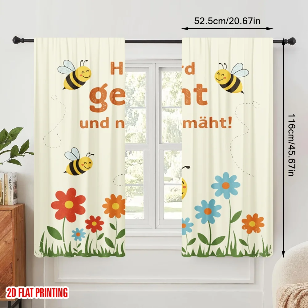2pcs 2D flat printing Window Curtains Here buzzing not mowing 100% Polyester Fabric Without Electricity Holiday Decorations