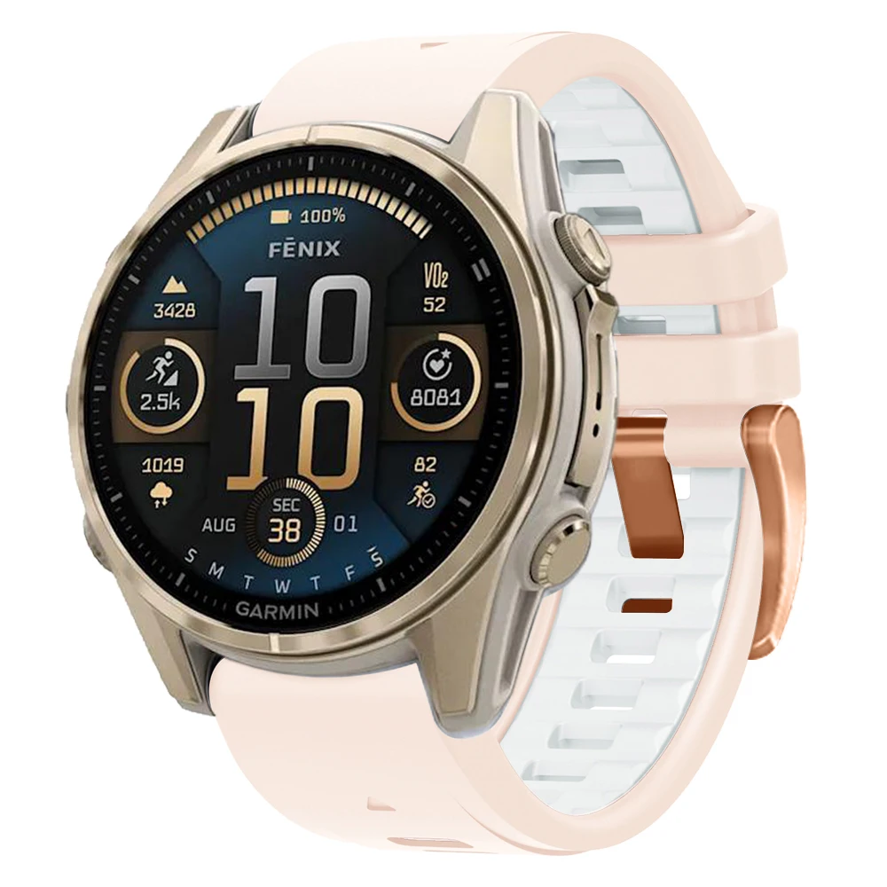 Rose gold buckle สําหรับ Garmin Fenix 8 43 มม., 7 S Pro 6 S Pro, 5 S Plus สร้อยข้อมือผู้หญิง Quickfit 20 มม. สายรัดข้อมือซิลิโคน