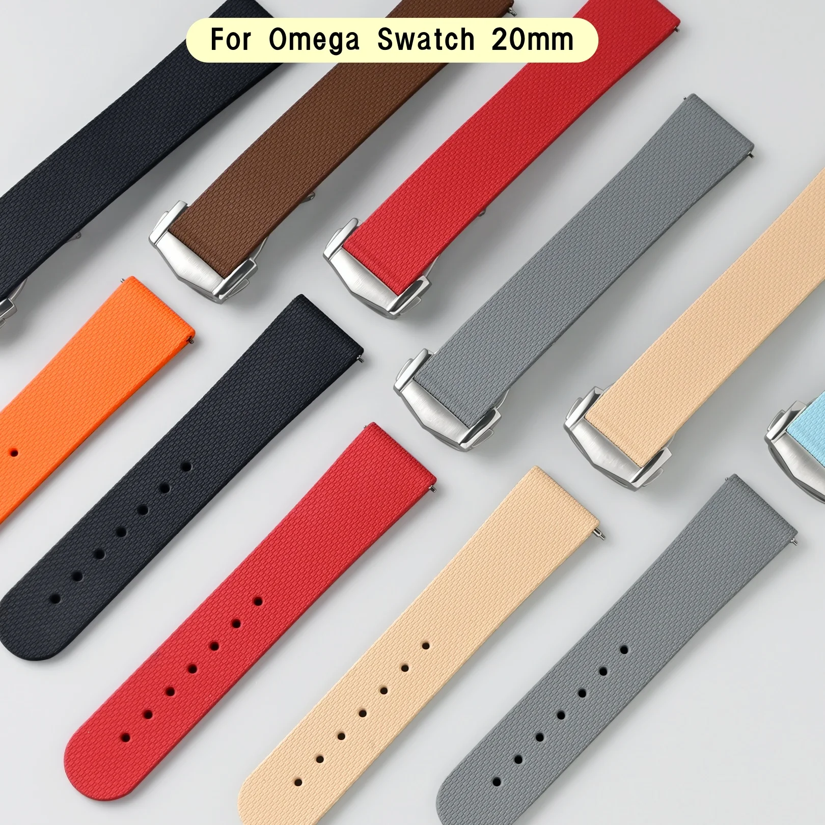 Universal 20mm For Omega MoonSwatch Speedmaster 300 600 Snoopy  FKM Fluororubber Watch Strap Quick Release Watchband