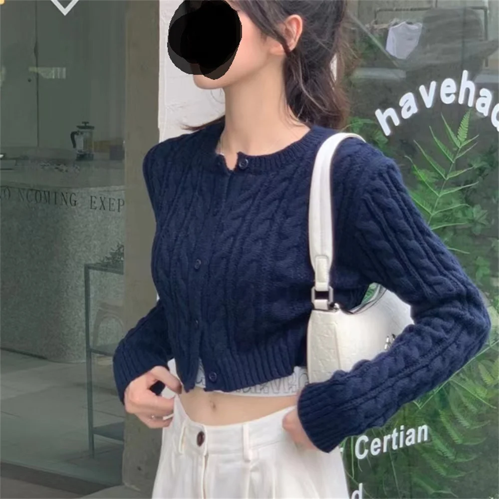 5 Colors Korean Style Spring Autumn All-match Slim sweet Vintage Fashion Streetwear Sexy Cropped Cardigans Women Knitted Casual