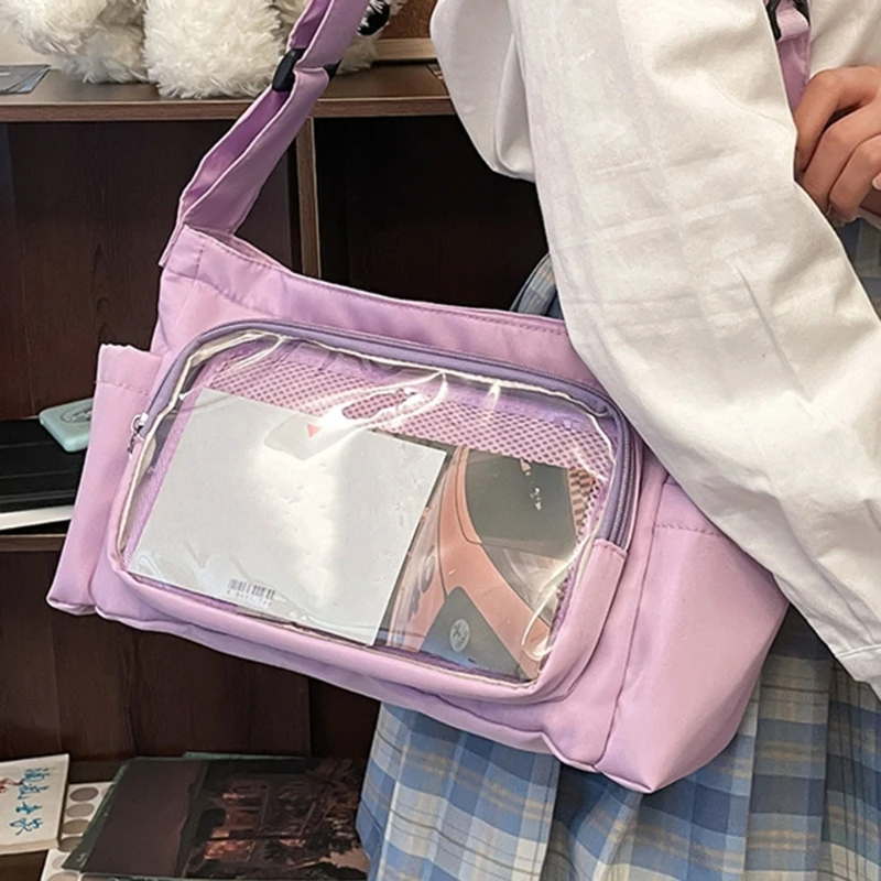 E74B Clear Shoulder Bag Large Capacity Crossbody Bag Student School Bag Harajuku Itabag Girls Messenger Bag for Pin Display