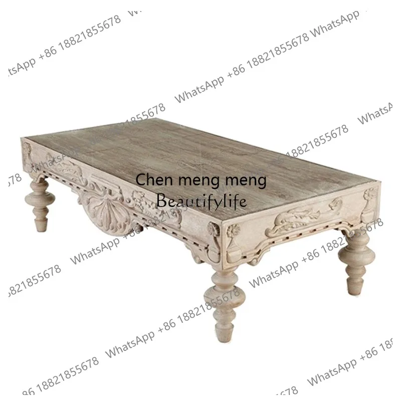 

American French country solid wood carving flower retro old roman column living room coffee table coffee table