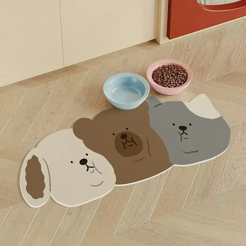 VIKAMA Cute Three Puppies Pet Feeding Mat,Waterproof Non‑Slip Dog Cat Bowl Pad,Spill‑Proof Easy‑Clean Pet Dining Placemat Rug