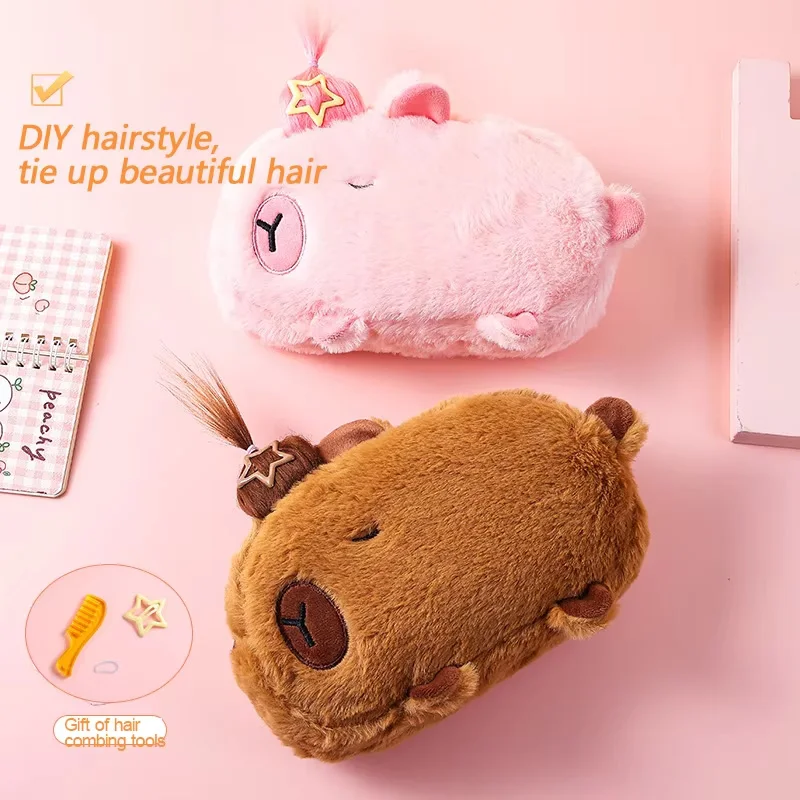 Cute Cartoon Capibala Plush Pencil Case Novelty Afro Hair Capybara Pencil Bag for Kids Student Stationery Large Capacity Storage