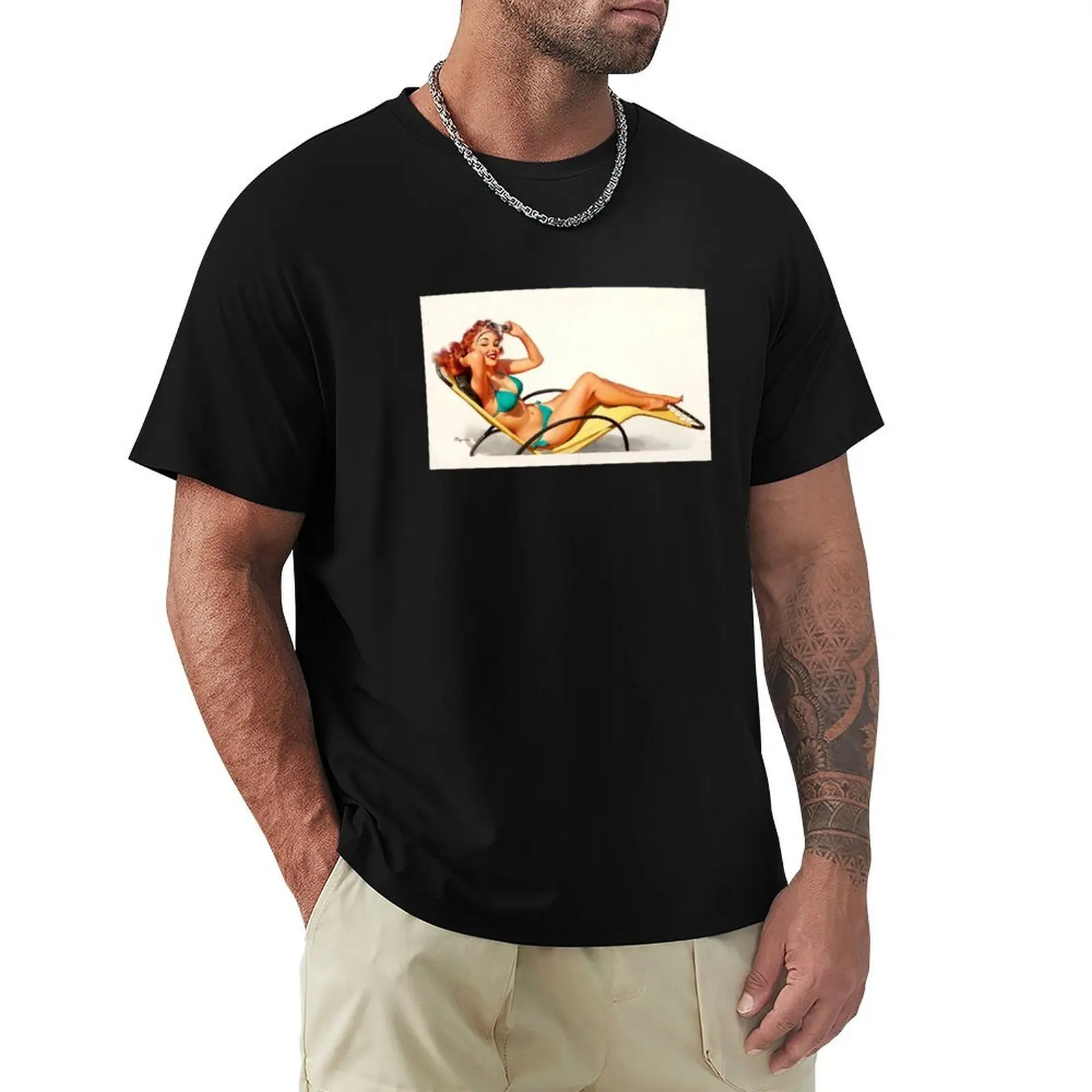 Pin-Up in Turquoise Bikini Pin Up Art T-Shirt Sun Protective Outdoor Tee Top