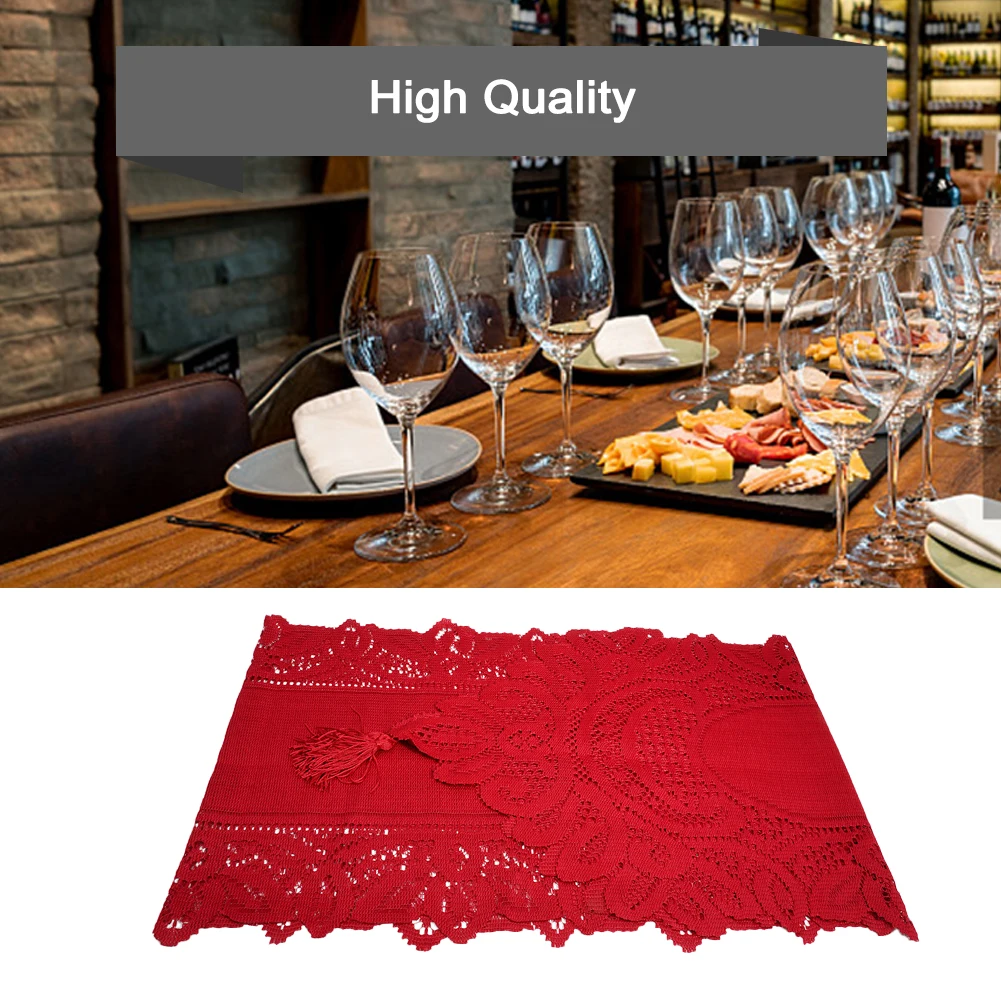 ニットテーブルランナーレースパーティー再利用可能なランナーテーブル33x180cmタッセルアクセサリーお祝い結婚式エッジファミリーフローラル