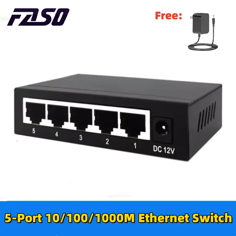 

5 Ports Gigabit Ethernet Network Switch 10/100/1000Mbps Desktop Metal RJ45 Switches with Adapter Plug and Play for Office Home