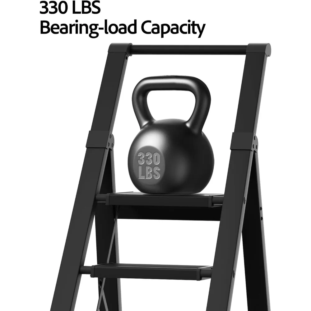 مقعد ألومنيوم قابل للطي بسعة تحميل 330 رطل، سلم خفيف الوزن بخمسة خطوات للاستخدام المنزلي والمكتبي